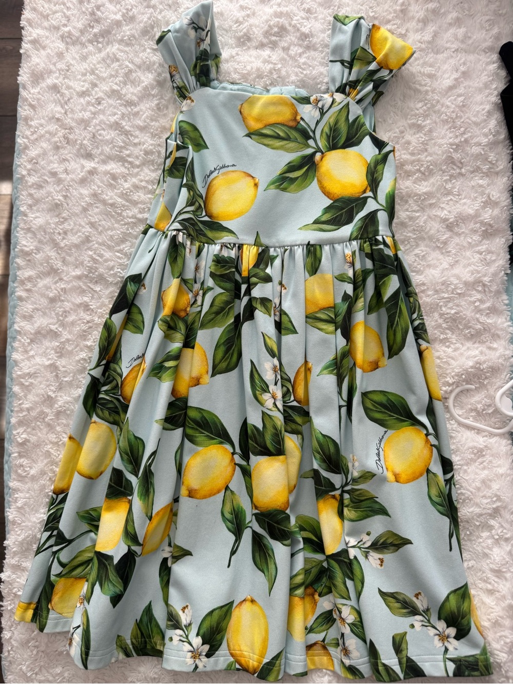 Dolce & Gabbana Girls Lemon Print Dress in Light Blue, Green and Yellow - Picture 3 of 11
